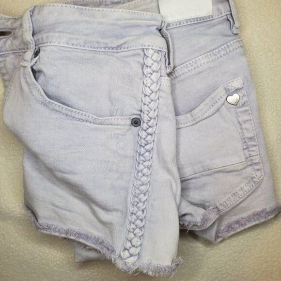 Kendall & Kylie Womens Denim Shorts SZ Jr. 5 High Rise Lavender Braided Raw Hem - Picture 4 of 7